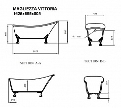 Magliezza Акриловая ванна на лапах Vittoria (162.5х69,5) ножки бронза – фотография-2